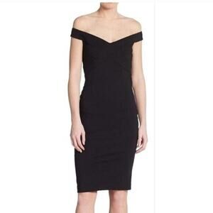 Nicholas Black Off the Shoulder Sleeveless Knee Length Ponte Sheath Dress Size 8